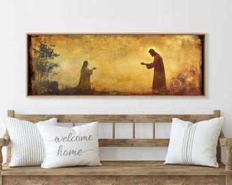 Noli Me Tangere Christ and Mary Magdalene Panoramic Canvas | Romanticism Christian Art Painting Framed Canvas Print Modern Christian Artwor