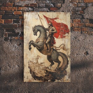 Saint George and the Dragon Battle Scene Framed Canvas Print | Renaissance Christian Art Painting, Vintage Religious Wall Art and Modern Ch image 15