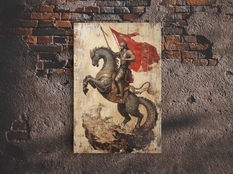 Saint George and the Dragon Battle Scene Framed Canvas Print | Renaissance Christian Art Painting, Vintage Religious Wall Art and Modern Ch image 15