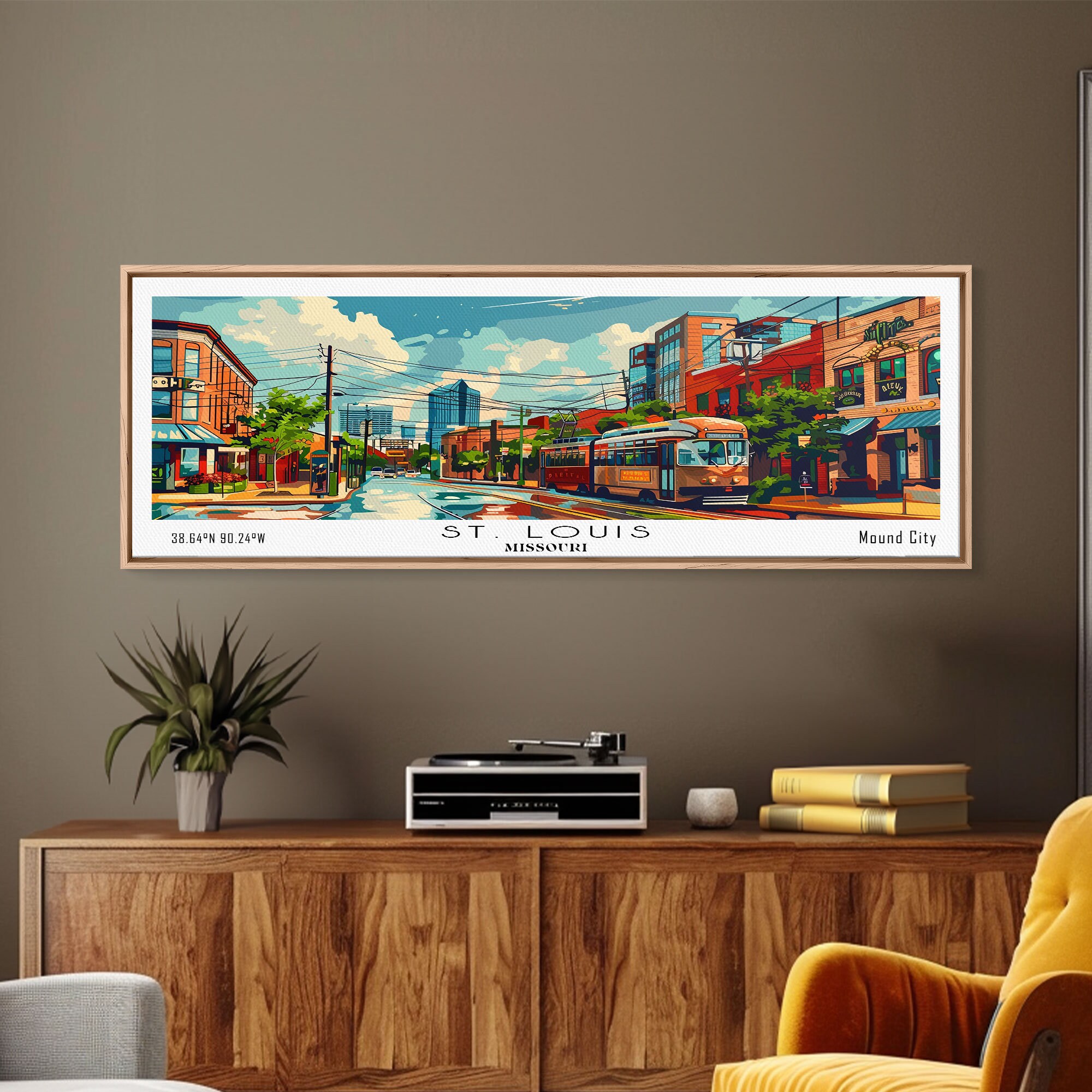 St. Louis Missouri Panoramic Wall Art, Retro Pop Art Framed