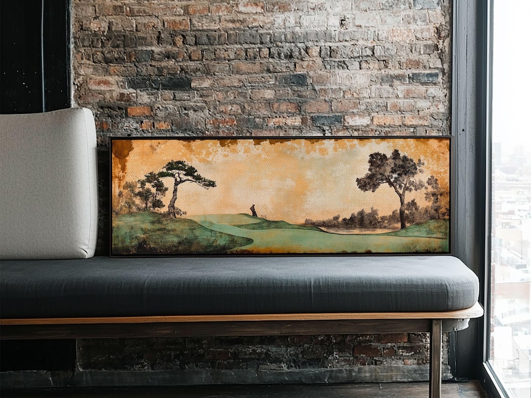 Japanese Golf Scene Framed Canvas Print: Rustic Panoramic Wall Art