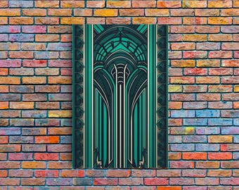 Green Art Deco Pattern Framed Canvas Print