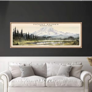 Mount Rainier National Park Art Print: Subdued Watercolor Panoramic