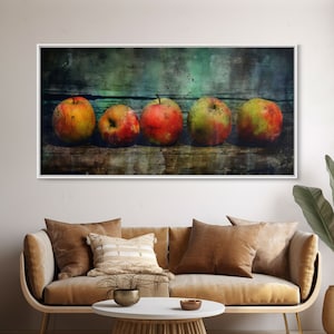 Apples Wall Art, Food Wall Decor, Grunge Wall Decor, Kitchen Wall Art, Panoramic Wall Decor, Canvas Print, Wall Art, Framed Canvas Art