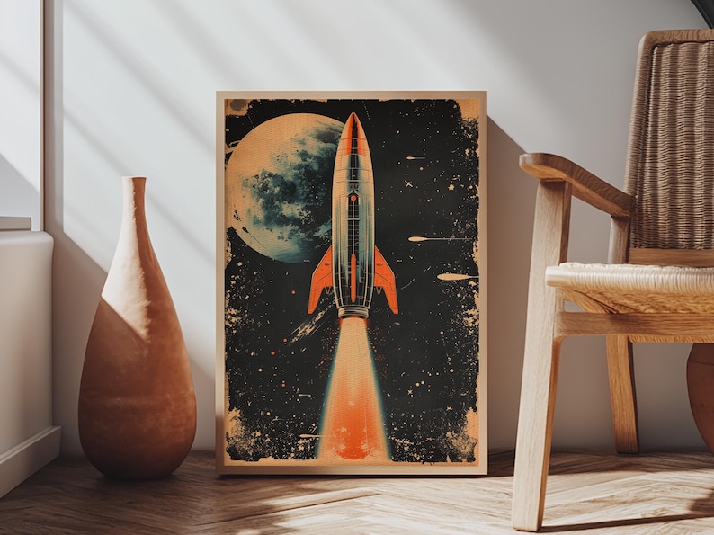 Retro Rocket Ship Canvas Art: Mid-century Space Age Poster - Etsy