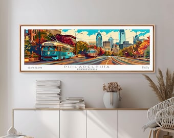Philadelphia Panoramic Canvas Print: Retro Mid-Century Modern Wall Art