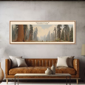 Sequoia National Park Panoramic California Travel Art, National Park Print, Minimalist Travel Art, Subdued Watercolor Painting Panoramic