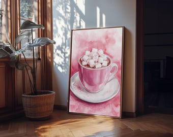 Hot Chocolate Marshmallow Framed Canvas Print: Cozy Cottagecore Wall Art