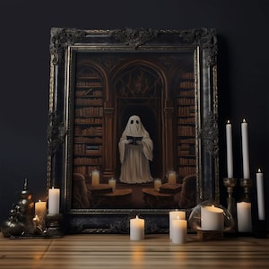 Spooky Fine Art Print, Halloween Ghost Art, Fall Artwork, Fall Decor, The Ghost Of The Library