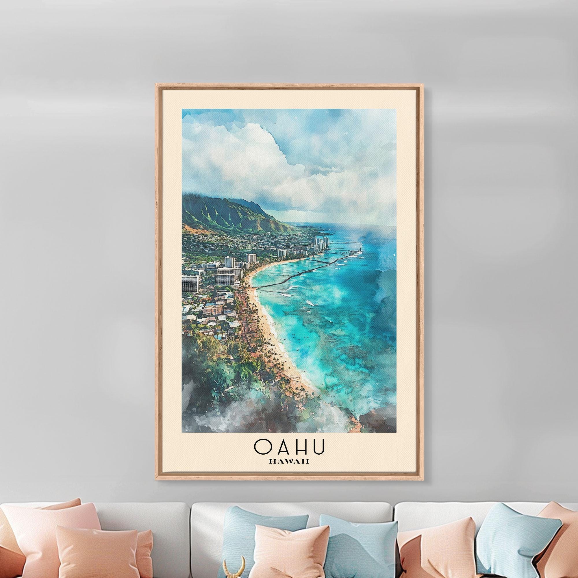 Oahu, Hawaii Watercolor Beach Print, Vacation Gift, Hawaii