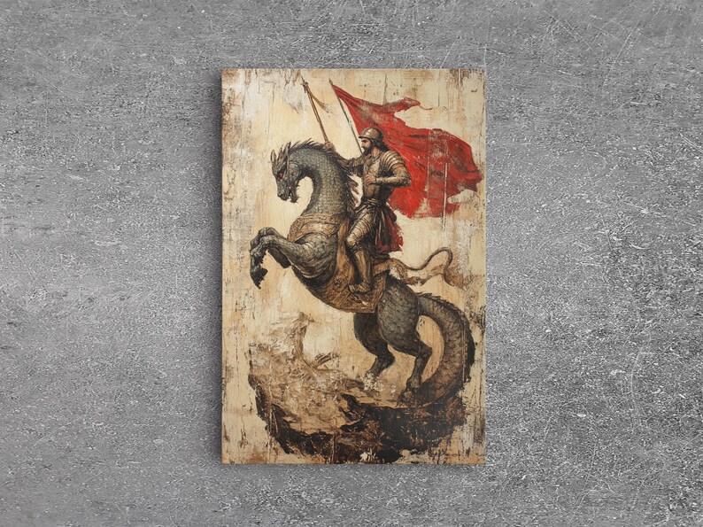 Saint George and the Dragon Battle Scene Framed Canvas Print | Renaissance Christian Art Painting, Vintage Religious Wall Art and Modern Ch image 14