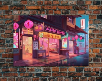 1980s Sushi Shop Canvas Print: Neon Pop Art Wall Decor