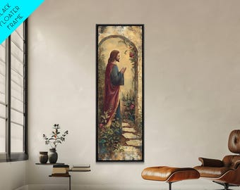 Noli Me Tangere Christ and Mary Magdalene Tall Art Deco Christian Wall Art | Framed Canvas Print of Resurrection Faith and Sacred Encounter