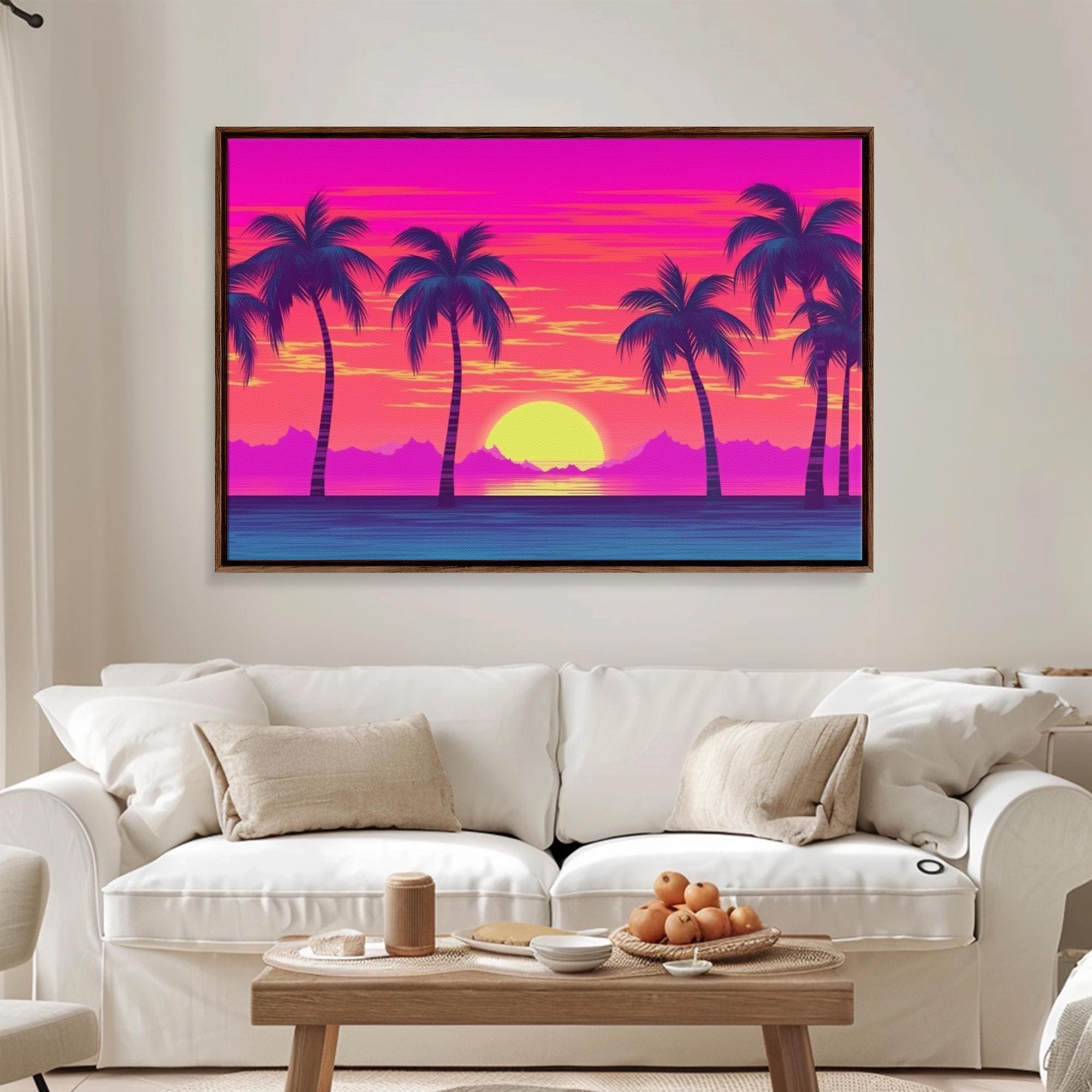 Synthwave Beach Sunset Canvas Print: Tropical Pop Art Wall Decor
