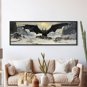 Panoramic Of a Dragon, Framed Canvas Print, Fantasy Decor, Fantasy Dragon Painting