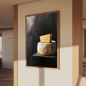 Vintage Cheese Still Life Canvas Print, Wood Framed Art, Kitchen Decor, Kitchen Decor Idea, Oil Painting of Cheese NUEVART