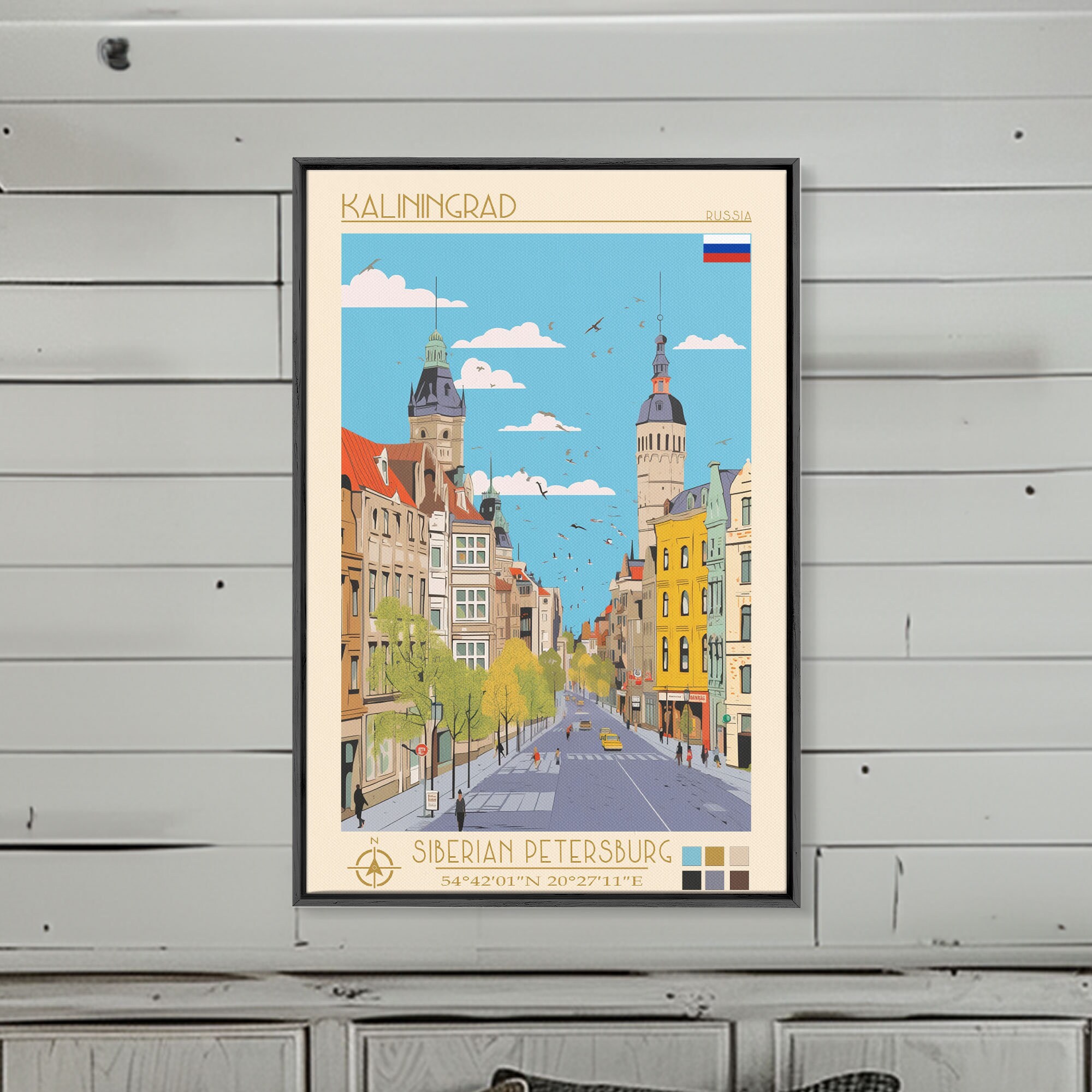 Kaliningrad Russia Travel Poster Framed Canvas Print, Midcentury Modern Art, Pop Art Wall Decor, Home Decor, Vacation Gift, Bedroom Art