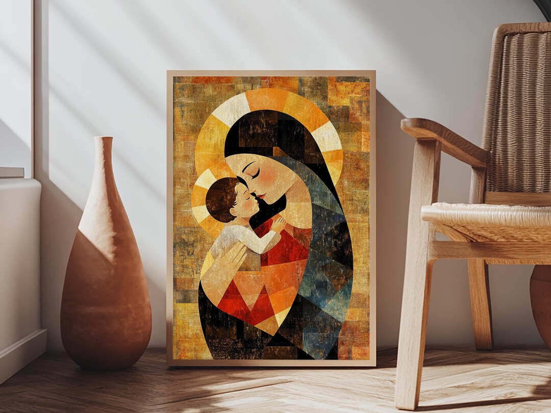 Mary Nursing the Christ Child Framed Canvas Print | Tender Geometric ...