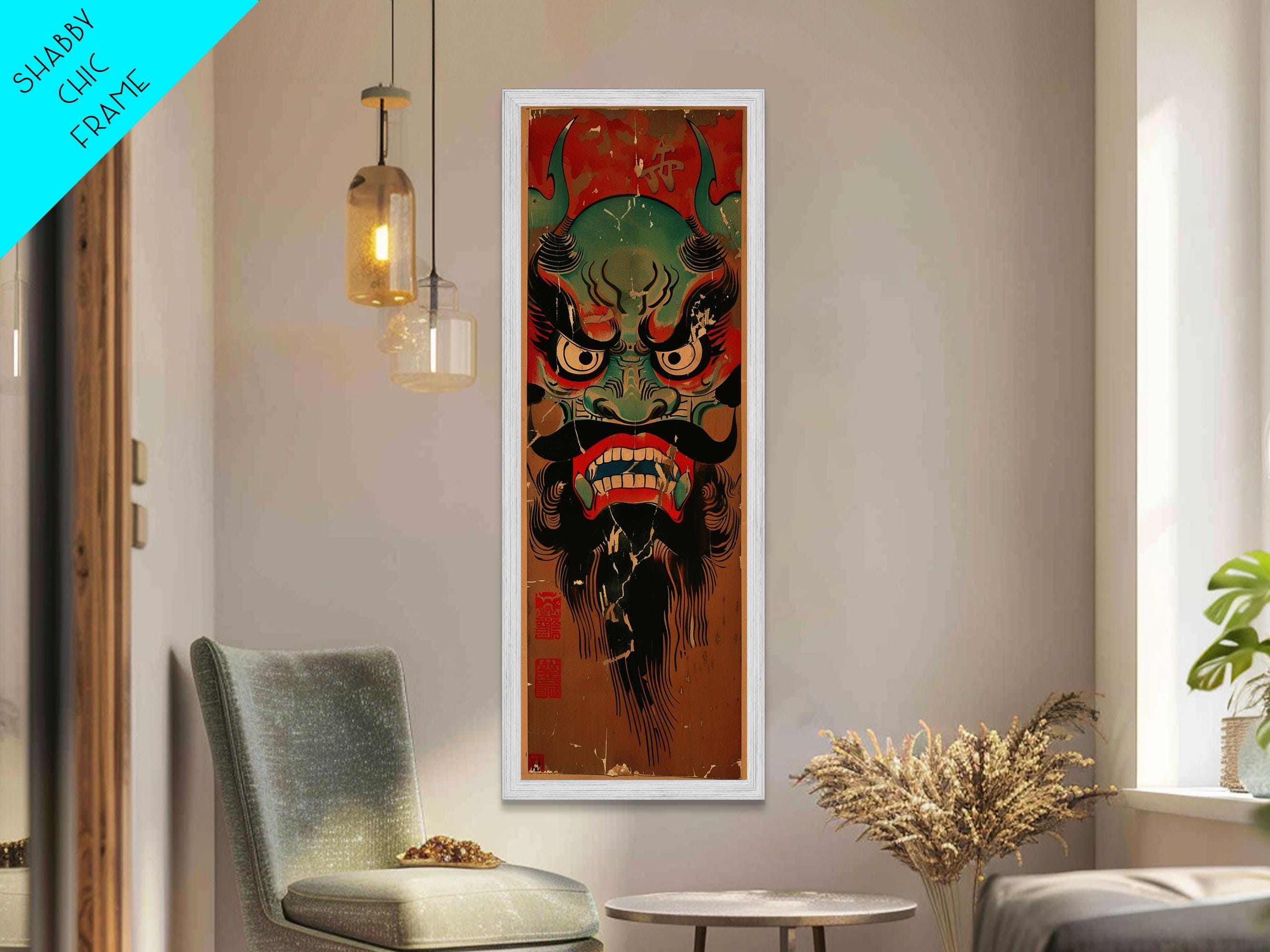 ノッコン寺田心painting demon mask Traditional Japanese Demon Mask Art in Ukiyo-e Style Framed Canvas