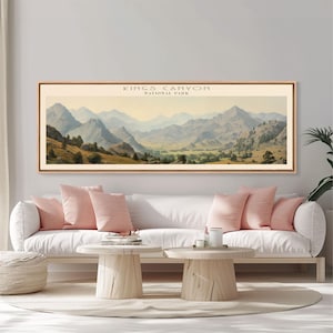 Kings Canyon National Park Panoramic Art Print: Subdued Watercolor Travel Poster
