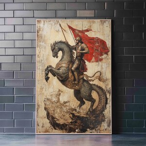 Saint George and the Dragon Battle Scene Framed Canvas Print | Renaissance Christian Art Painting, Vintage Religious Wall Art and Modern Ch image 13