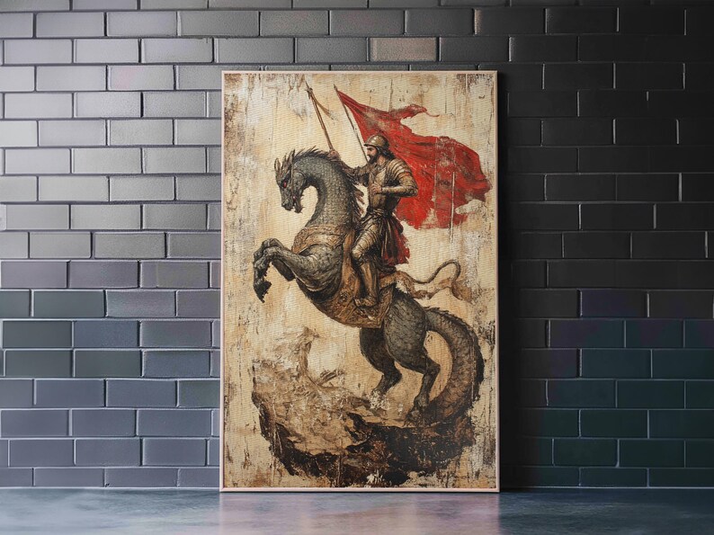 Saint George and the Dragon Battle Scene Framed Canvas Print | Renaissance Christian Art Painting, Vintage Religious Wall Art and Modern Ch image 13