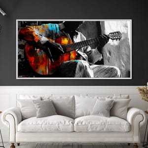 Guitarrista, música, expresión, momento musical melancólico capturado en esta impresión en lienzo enmarcada, arte bohemio para sala de música, arte de pared para estudio artístico imagen 19