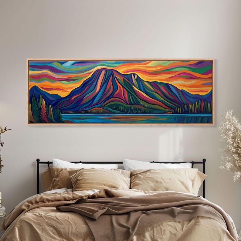 Abstract Mountain Painting Print, Stained Glass Style Art, Surrealist