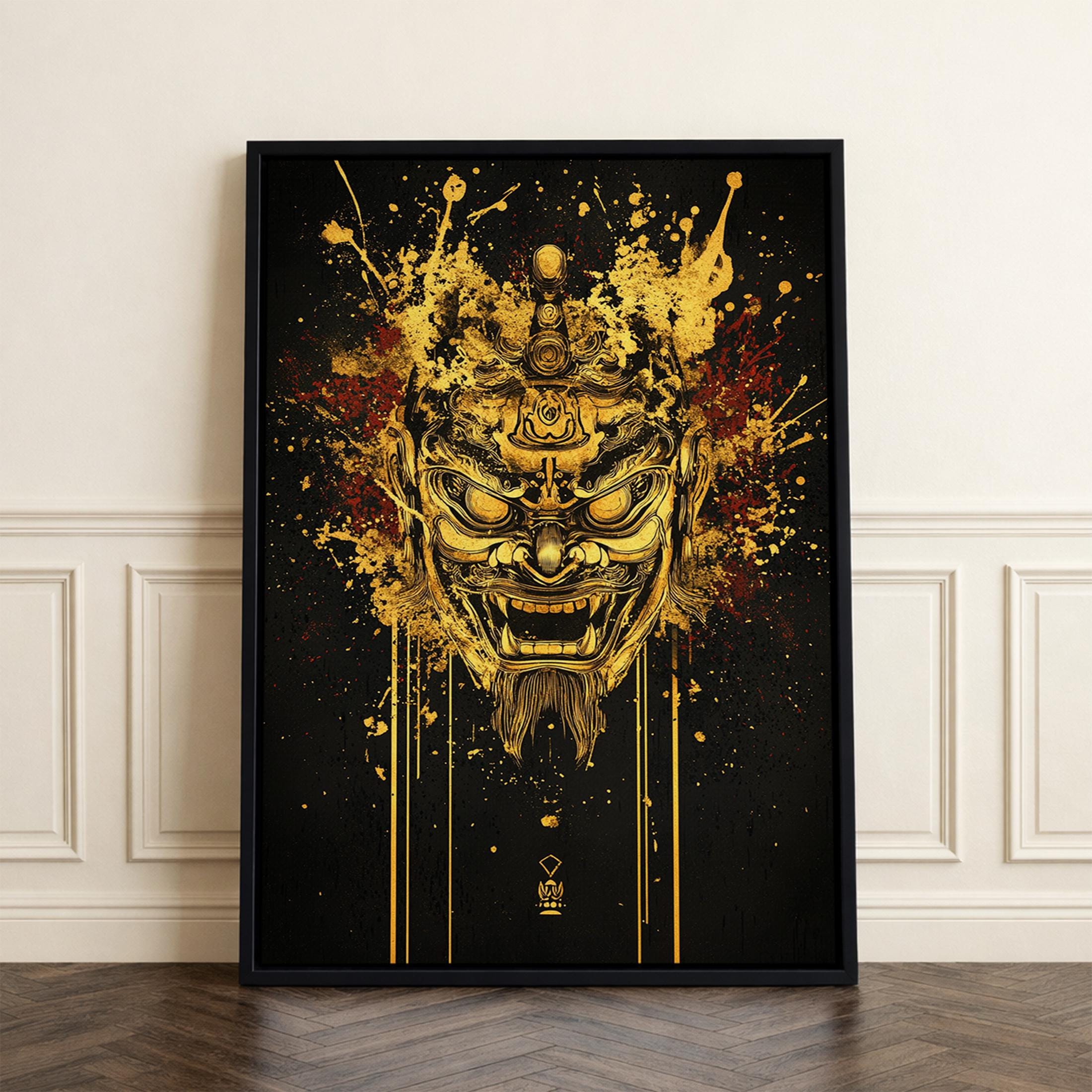 Tibetan Demon Mask Gold Canvas Print, Spiritual Wall Art, Fierce