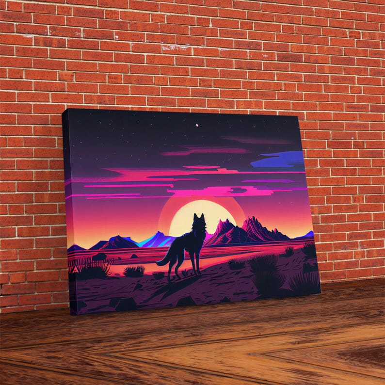Desert Fox Silhouette Art Print: Purple Full Moon Wall Decor image 1