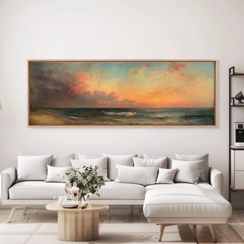 North Beach at Sunset, Framed Canvas Print, Beautiful Panoramic