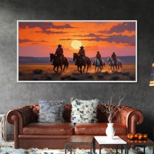 Cowboy Sunset Canvas Art: Western Landscape Wall Decor