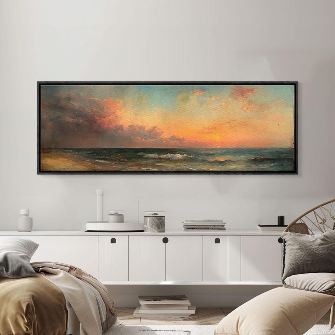 North Beach at Sunset, Framed Canvas Print, Beautiful Panoramic