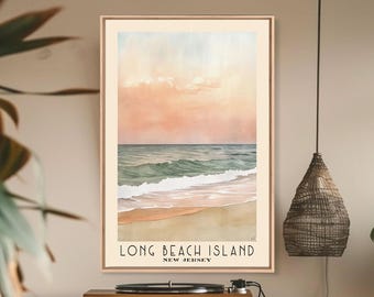 Long Beach Island, New Jersey Watercolor Print, Vacation Gift, Wall Art, Beach Painting, Beach Decor, Large Wall Art, Wood Frame Art