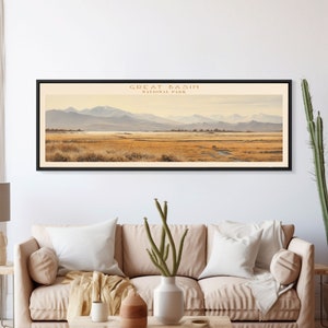 Great Basin National Park Panoramic Nevada Travel Art, National Park Print, Minimalist Travel Art, Subdued Watercolor Painting Panoramic