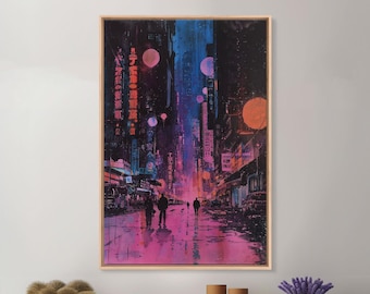 Neon Tokyo Canvas Art Print: Japanese Cityscape Wall Decor