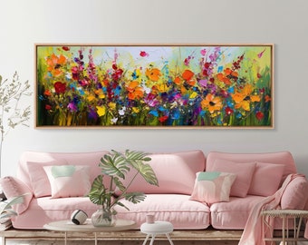 Panoramic Wildflowers Canvas Print, Beautiful Ultra-Wide Wall Art, Original Flower Painting, Floral Art, Botantical Wall Art, Oil Painting
