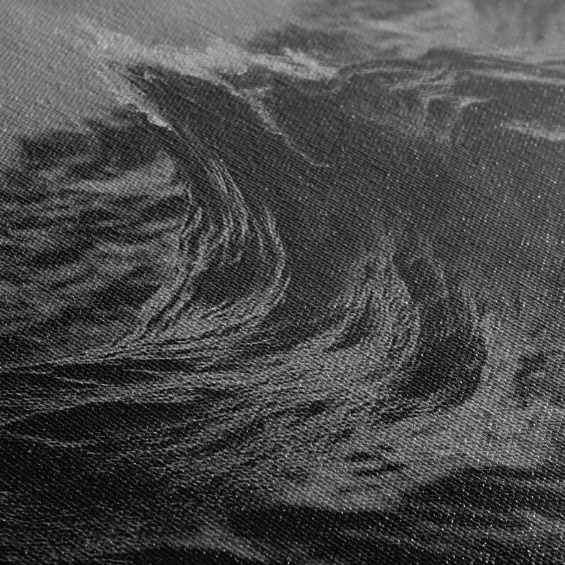 Black and White Ocean Photography Style Print, Panoramic Wall Art, Wood