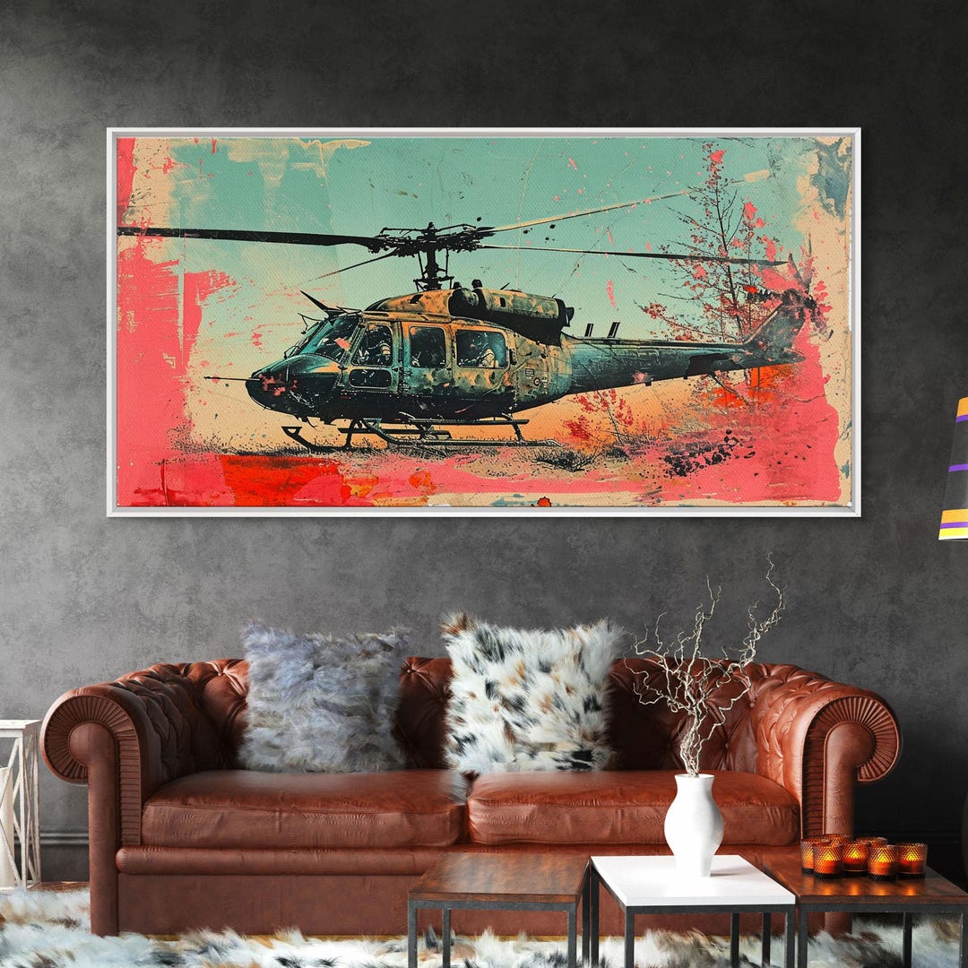 Tableau Toile Hélicoptère Guerre Du Vietnam - Impression Sur Châssis - Prêt à Accrocher