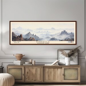 Pinancle National Park Panoramic California Travel Art, National Park Print, Minimalist Travel Art, Subdued Watercolor Painting Panoramic