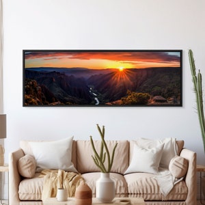 Photographic Panoramic of Black Canyon Of The Gunnison National Park, Sunset Photography, Framed Canvas Print, Landscape Photography