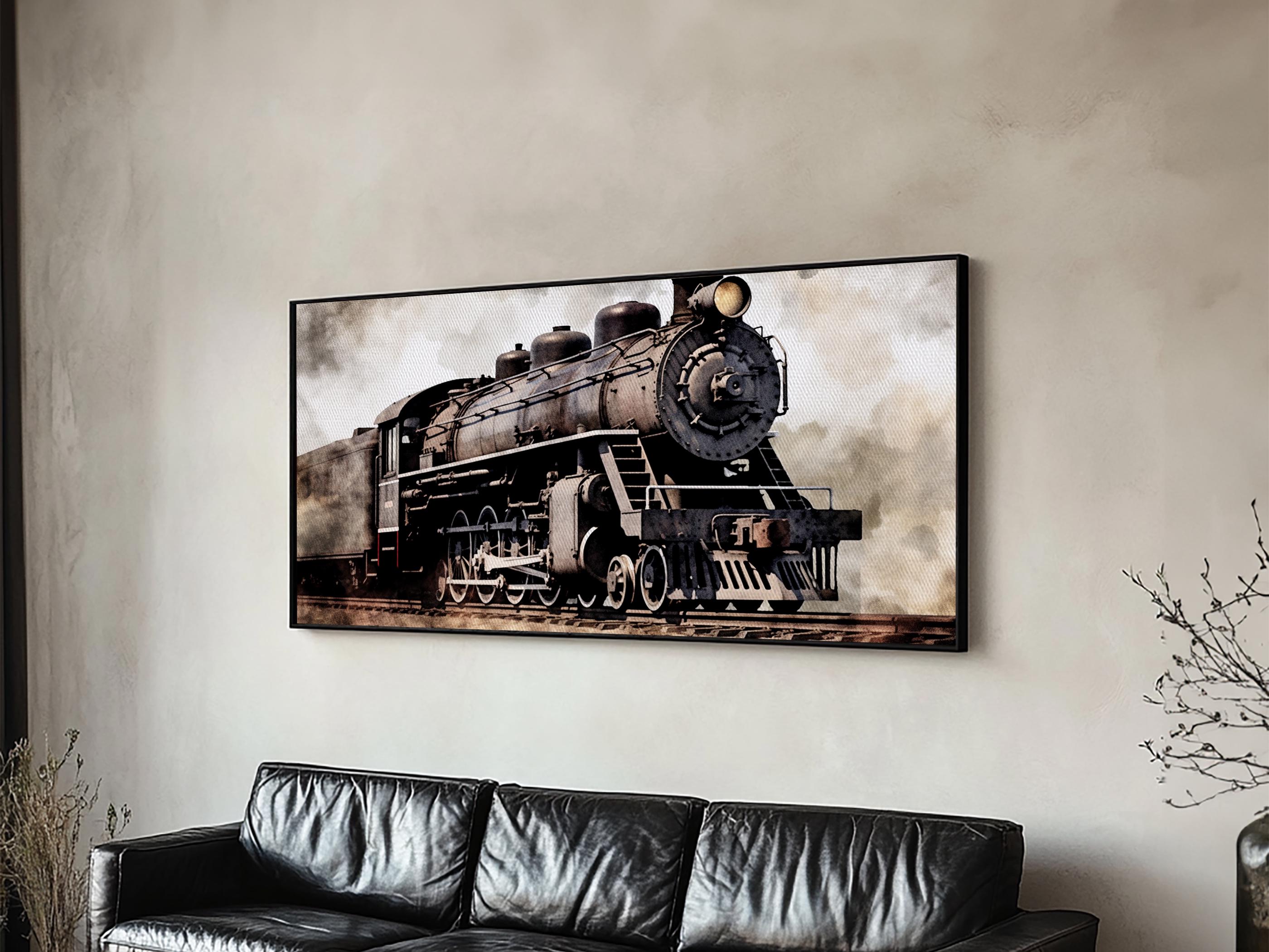 Black Steam Train Canvas Print: Retro Locomotive Wall Art - Etsy