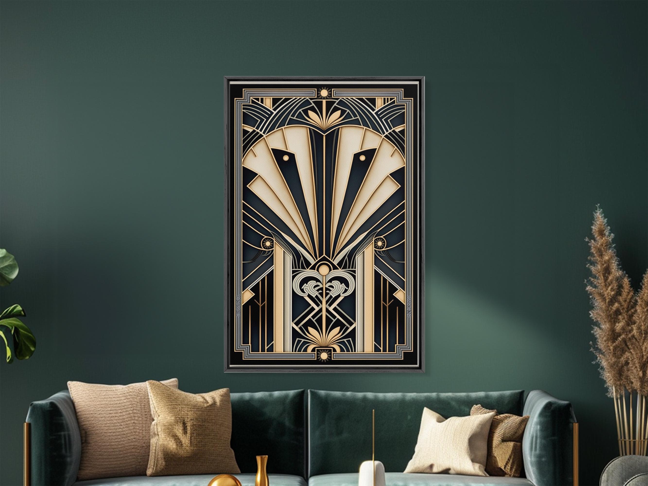 Art Deco Framed Canvas Print: Gold & Black MCM Wall Art - Etsy