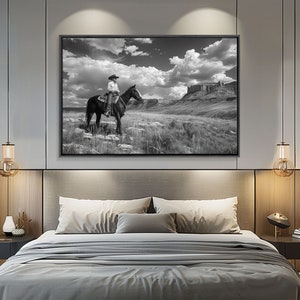 Arizona Cowboy Black and White Photography Print, Framed Canvas Print or Metal Art, Western Decor, Country Art, Living Room Art