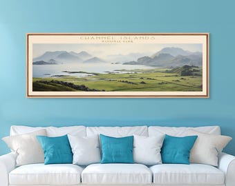 Channel Islands National Park Art: Minimalist Watercolor Panoramic Print
