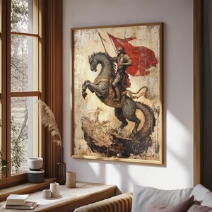 Saint George and the Dragon Battle Scene Framed Canvas Print | Renaissance Christian Art Painting, Vintage Religious Wall Art and Modern Ch image 18