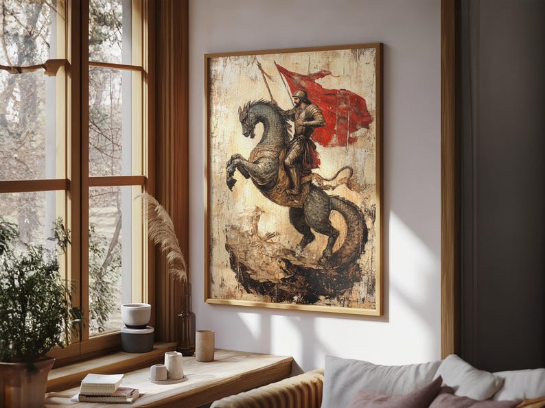 Saint George and the Dragon Battle Scene Framed Canvas Print | Renaissance Christian Art Painting, Vintage Religious Wall Art and Modern Ch image 18