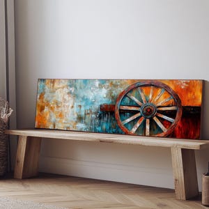 Rustic Wagon Wheel Canvas Print: Teal Farmhouse Wall Art