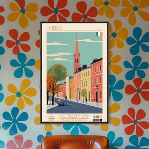 Limerick Ireland Travel Poster Framed Canvas Print, Wall Decor, Midcentury Modern Art, Pop Art, Scenic Art for Bedroom and Office