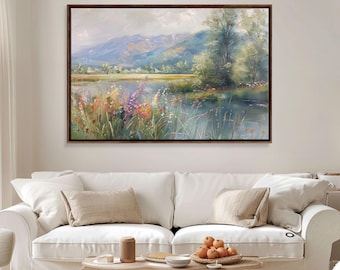 Dutch Lake Landscape Framed Canvas Print: Cottagecore Wall Art Print